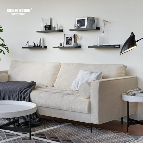 5 Set RICHER HOUSE Floating Wall Mounted Shelves, Black Shelves for Wall Decor, Modern Picture Ledge Shelf with Lip