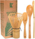 BambooMN Matcha Whisk Set - Golden Chasen (Tea Whisk), Chashaku (Bamboo Scoop), Deep Scoop, Tea Spoon - 2 Sets