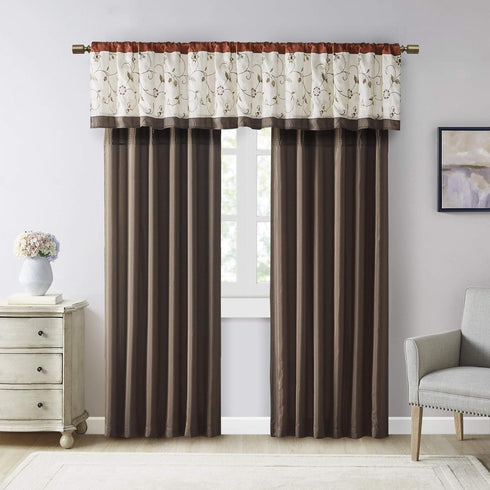 Madison Park Serene Embroidered Light Filtering Curtain Rod Pocket/Back Tab Single Panel Drape, 50x84, Spice
