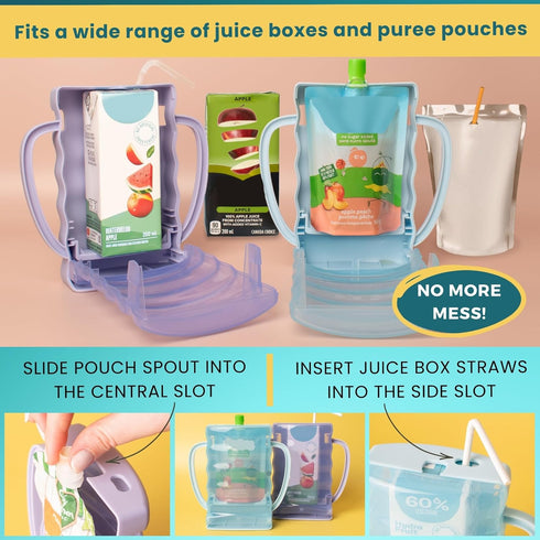 2 Pack Dinneractive Sip Wiz - Baby Pouch Holder No Squeeze Pouch Food Pouches & Juice Box Holder - Anti-Squeeze Yogurt