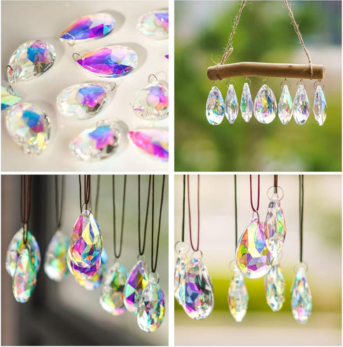 12 50mm HDCRYSTALGIFTS Pieces Crystal Prisms Chandelier Colorful Bauhinia Ornament Pendants Rainbow Maker Hanging