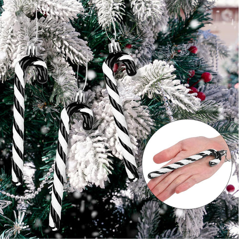 GWHOLE 12 PCS Candy Cane Christmas Decoration, Black and White Plastic Candy Cane Ornaments for Christmas Tree Wreath