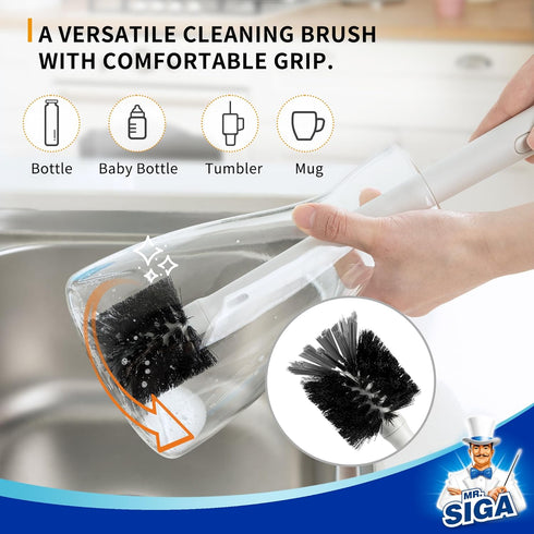 MR.SIGA Water Bottle Brush and Straw Cleaner, Long Handle 2 in 1 Bottle Cleaning Brush for Sports and Baby Bottles