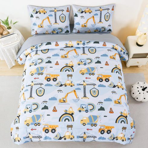5 Set Set ANGIYUIN Pieces Construction Twin Size Comforter for Boys Kids Cartoon Car Excavator Tractor Bed in A Bag