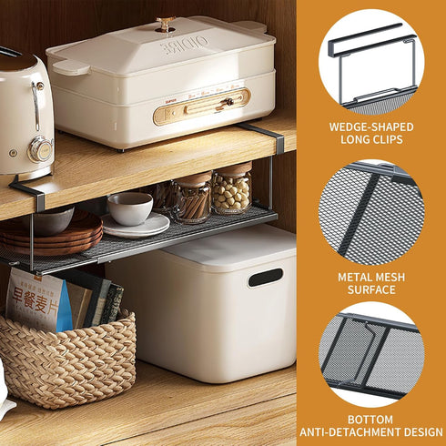 PowerKing 10lbs 7.67'' Expandable Under Cabinet Shelf, Adjustable Length Under Shelf Storage with Thick Clips Capacity