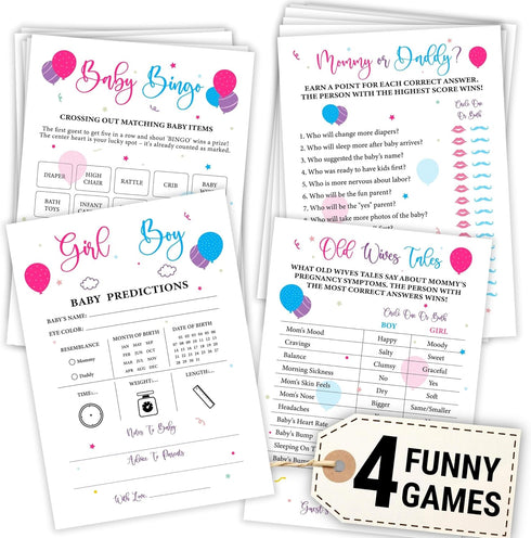 Woodamore Baby Gender Reveal Games For Guests - 4 Funny Baby Shower