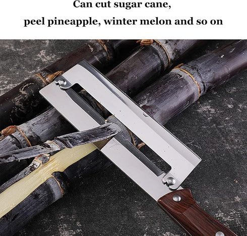 Sugarcane Peeling Knife - Pineapple Peeling Knife with Stainless Steel Blade and Natural Non-slip Brown Wooden Handle