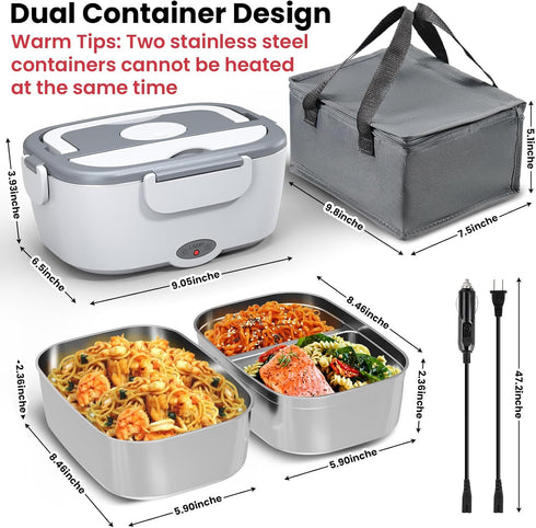 80W 1.5L 304 Sitlais Heated Lunch Box for Men&Women - Electric Lunch Box for Adults with Dual Stainless Steel