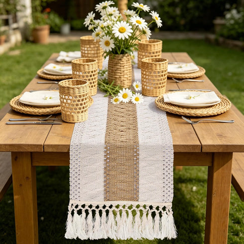 yuboo Boho Coffee Table Runner 48 Inch, Spring Farmhouse Burlap Dresser Runner