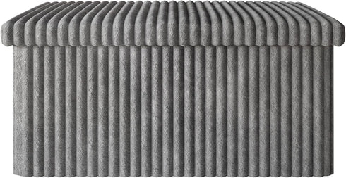 30" HOME DESIGN Florence Upholstered Folding Storage Bench, Tufted Top, Space-Saving Storage, Gray Corduroy Fabric