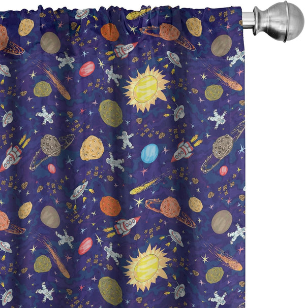 Lunarable Space Curtains, Astronomy Themed Window Treatments, 2 Panel Set for Living Room, Purple Blue