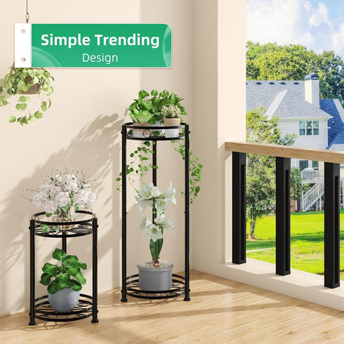 31 2 Pack, Simple Trending Round Plant Stand Indoor Outdoor, Waterproof Metal Tall Plant Shelf Holder, Heavy Duty