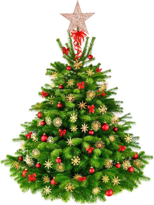 BinaryABC Christmas Tree Topper Star, Glittering Christmas Tree Decoration Ornaments, 20cm (Rose Gold)