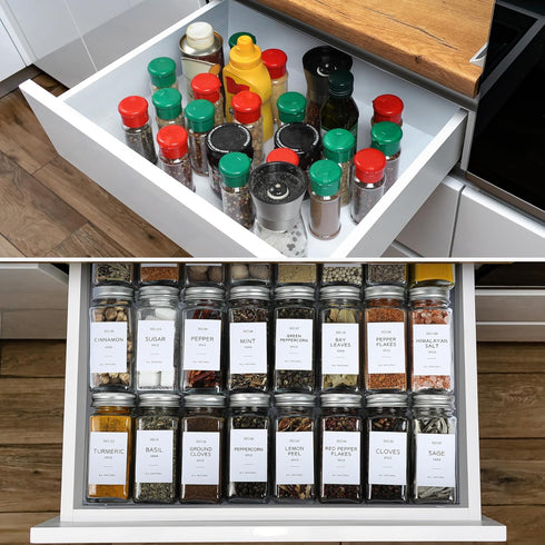 24 4 oz NETANY Pcs Glass Spice Jars with Bamboo Lids, Glass Jars with Minimalist Farmhouse Spice Labels Stickers