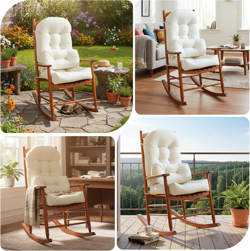 Set Rocking Chair Cushion Indoor Large Chair Pads with Ties Extra Lumbar Pillow Premium Dutch Velvet High Resilience