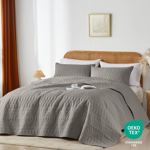 Set,Dark Set Seasons,3 Piece(1 Quilt,2 akkialla Full/Queen Size Quilt Bedding Grey Lightweight Microfiber Soft