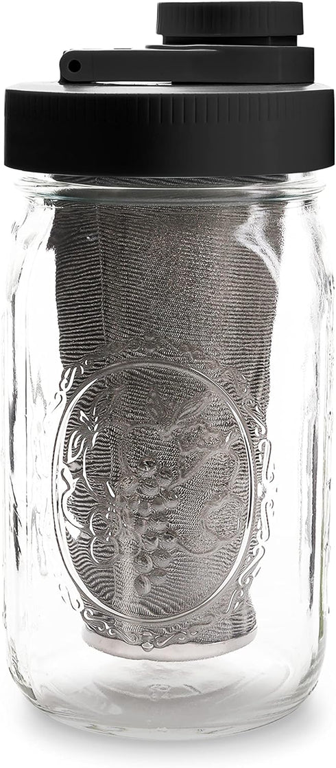 Brewing America Mason Jar Cold Brew Coffee Maker Infuser | Made in USA Wide Mouth Mason Jar with Screw Top Pour Lid,
