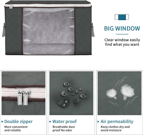 Large Storage Bags, 4 Pack Clothes Storage Bins, Foldable Closet Organizers with Durable Handles for Blanket Comforter