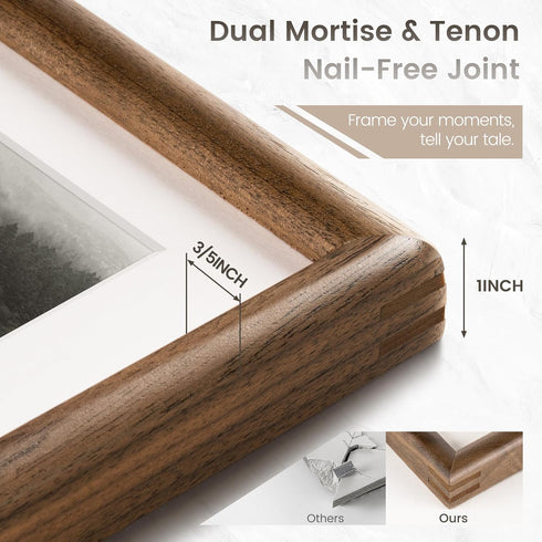 8x10 5x7, Venusmiles Picture Frame, Natural Solid USA-Sourced Walnut Wood Photo Frames with HD Tempered Glass