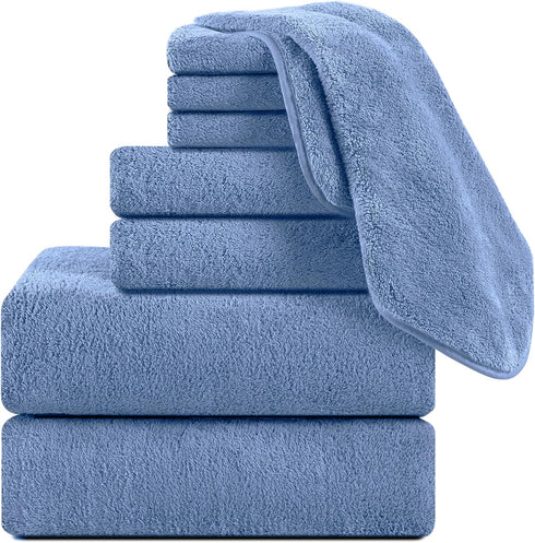 8 Pcs Blue Bath Towel Set,2 Pcs Oversized Towels 35x70 Inches 2
