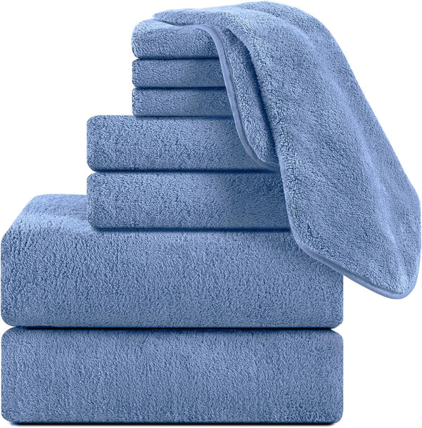 8 Pcs Blue Bath Towel Set,2 Pcs Oversized Towels 35x70 Inches 2