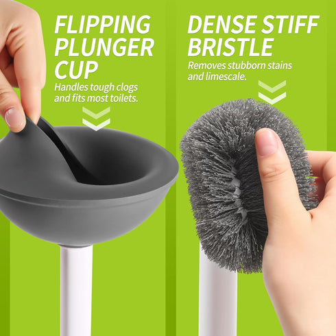 Set 2 Pack, IVYROLL Toilet Brush and Plunger Hidden, S-Shaped Toilet Brush Plunger Combo Perfect for Homes, Apartments