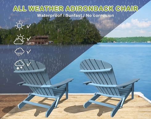 Set, 250 Lbs Folding Adirondack Chairs Solid Wood Outdoor Chairs with Wide Armrests, Turquoise Grey, Capacity