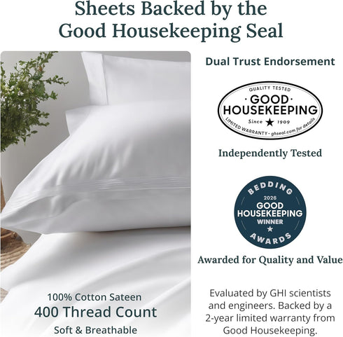 Set, 400 Count Set California Design Den Soft Cotton Full Size Bed Sheets Thread Good Housekeeping Award Winner, Silky
