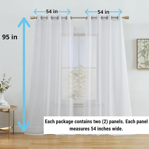 HLC.ME Sheer White Curtains, 2 Panels Semi Sheer Voile Window Drapes, 54" W x 95" L
