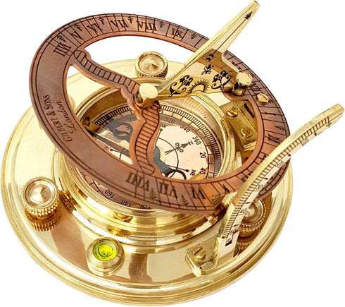 Set Antique Brass & Copper Sundial Compass Gift
