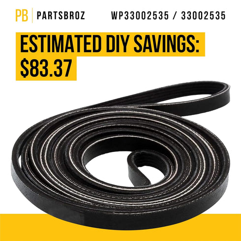 PartsBroz 33002535 WP33002535 Dryer Belt - Compatible with Whirlpool Maytag International Crosley Dryers, Replaces