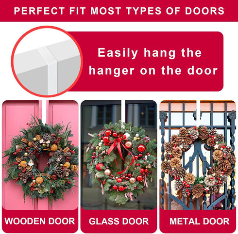 2 Pack Solid Wreath Hanger, Over The Door Metal Hook Holders for Front Door Window (White, 12 inch)