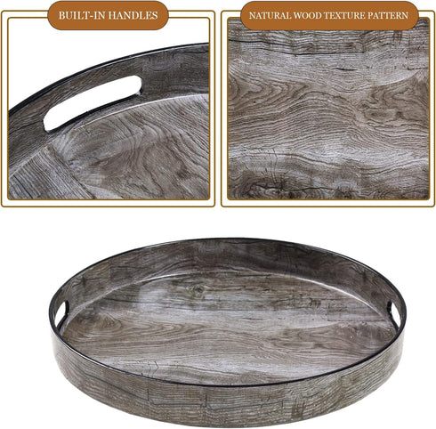 13" MAONAME Round Decorative Tray, Plastic Tray with Handles, Coffee Table Trays, Serving Trays for Ottoman, Bathroom
