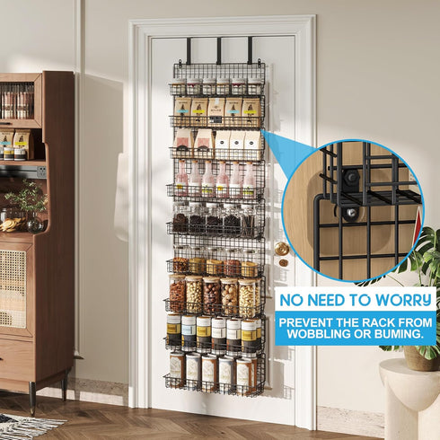 JKsmart 9-Tier Spice Rack Organizer with Door Hook, Wall Mount, Extra Large Capacity for Pantry Door, Stylish Black