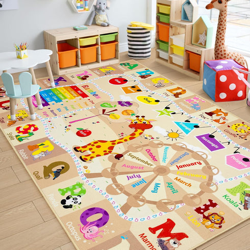 4x6 Chicrug Educational Kid Area Rug for Playroom, Feet TPR Non Slip Kids Classroom Carpet Rug for Learning ABC Animal