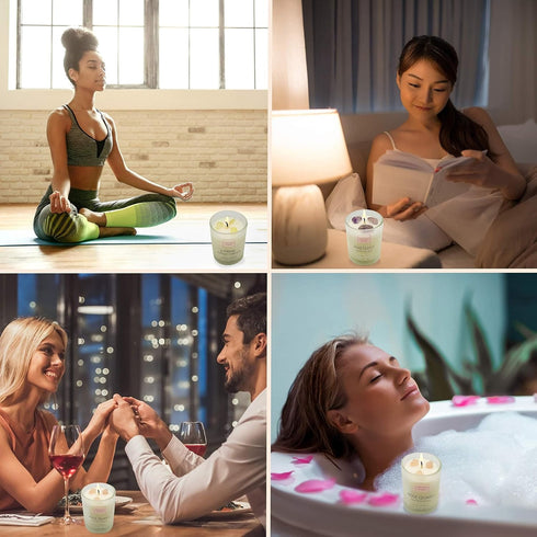 Soy Candles with Healing Crystals, 3PC Scented Candle Set, Eucalyptus + Lemongrass, Jasmine + Sandalwood, 2.47oz Each