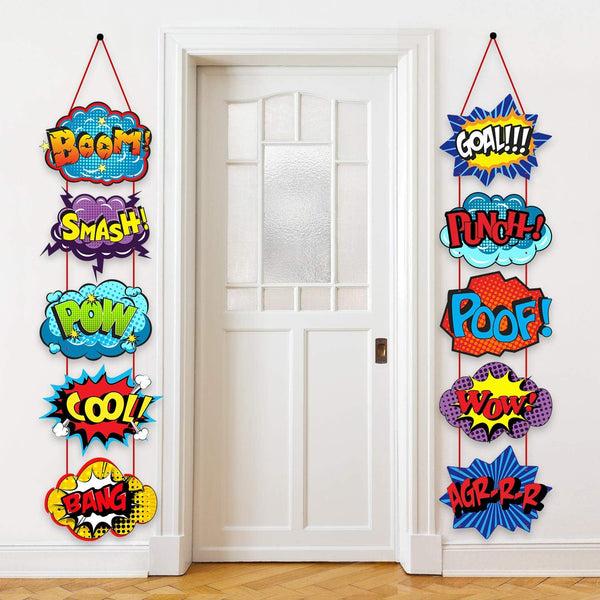 Poen Hero Themed Party Decorations - Large Hero Action Sign Fun Cutouts for Birthday Baby Shower Party Supplies, 10