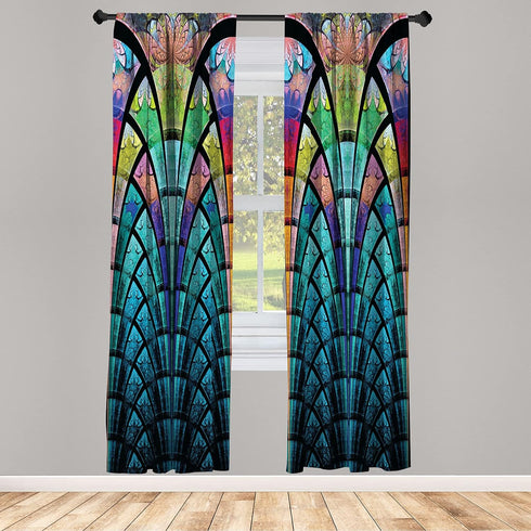 Ambesonne Abstract Window Curtains - Curves Pattern with Weathered Colors, 2-Panel Set, 28" x 63"