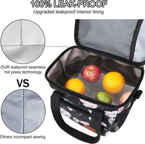 Femuar Lunch Bags for Women/Men: Insulated Lunch Cooler Bag with Adjustable Shoulder Strap - Pink Flower