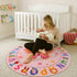 4ft ABC Kids Alphabet Round Rug Washable Soft Circle Nursery Rug, Non-Slip Educational Carpet with Pink Butterfly
