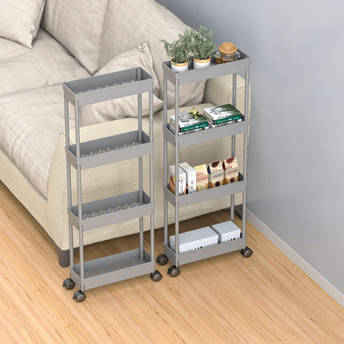 Sooyee 4 Tier Slim Rolling Storage Cart, Mobile Shelving Unit Organizer for Kitchen and Bathroom