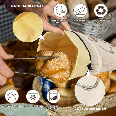 SZSZDQMY (2 Pack) Beeswax Bread Bags for Sourdough Large Size Sourdough Bread Bags Reusable Beeswax and Linen Keep
