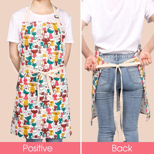 Cute Apron with 2 Pockets for Women - Adjustable Cotton Cooking Baking Apron, Use as Kitchen, Chef, or Garden Apron