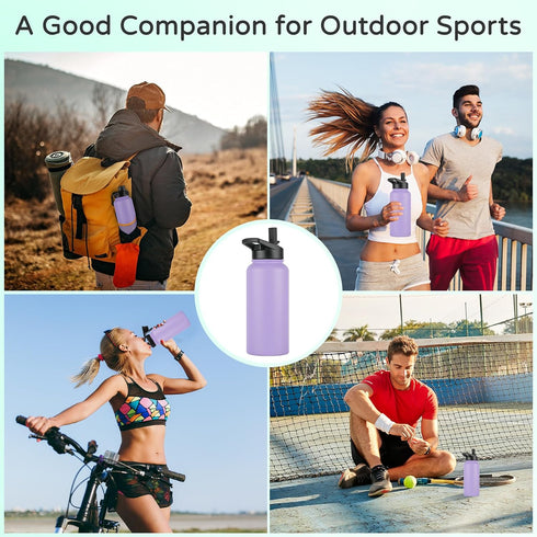 DOMICARE 40 oz Insulated Water Bottle Bulk, Vacuum Stainless Steel Sports Bottle with Straw Lid