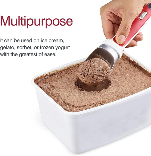 Zyliss Right Scoop Ice Cream Scoop, Ergonomic, Dishwasher-Safe for Gelato, Sorbet, Frozen Yogurt, Red