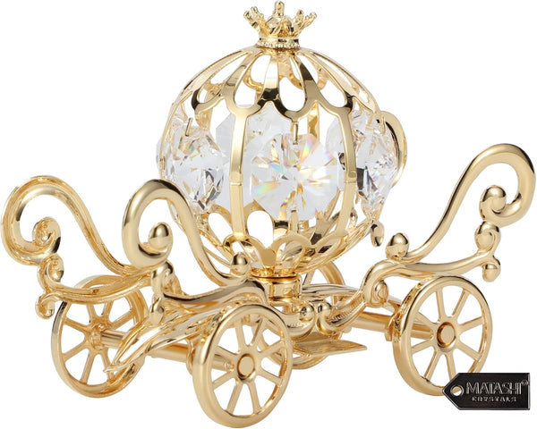 Matashi 24K Gold Plated Crystal Mini Cinderella Pumpkin Coach Ornament - Christmas Gift Home Decor Showpiece