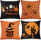 Whaline 4 Pieces Halloween Pillow Case - Orange and Black Linen Cover, Happy Halloween Decoration (18" x 18")