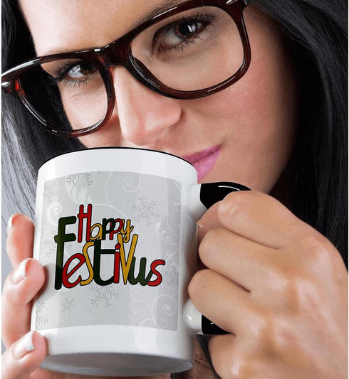 3dRose Happy Festivus Mug, Red, Black/White, 11 oz