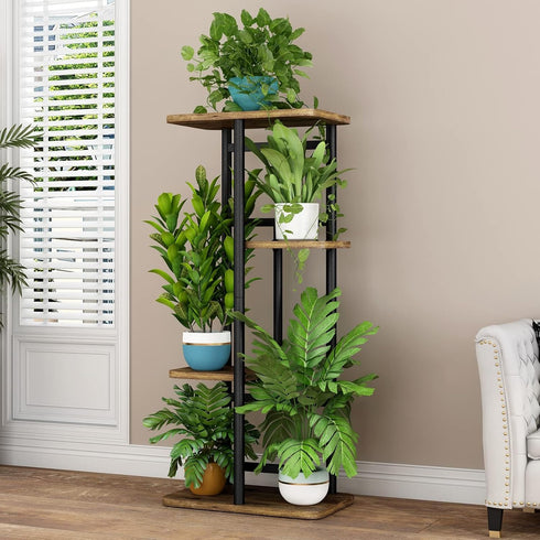 4 5 LINZINAR Plant Stand Indoor Tier Potted Multiple Plant Shelf Stands for Garden Corner Balcony Living Room Black