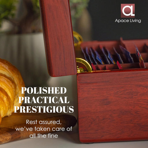 Tea Box - Luxury Wooden Tea Bag Organizer, 6 Compartment Storage Chest from The Apace Premier Collection